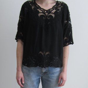 Vintage 80s Crochet-lace black top